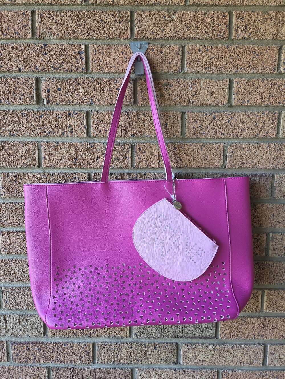 NWT Hot Pink Laser Cut Tote Bag & Light Pink Rhinestone "SHINE ON" Pouch Set 💖✨
